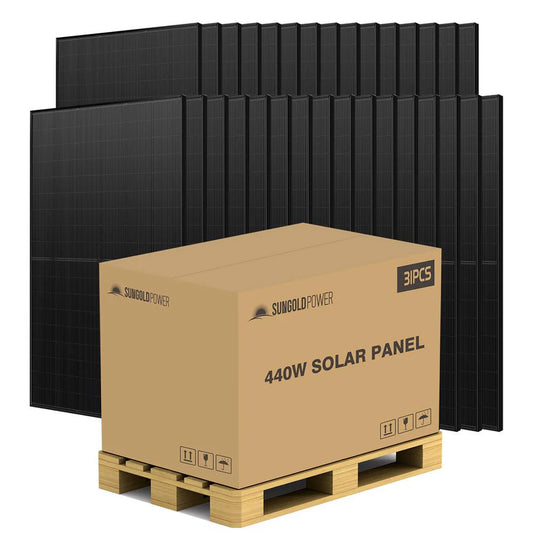 SunGoldPower 440W Black N-Type Solar Panel Full Pallet (31 Panels) | 30-Year Power Output Warranty | UL61730 CEC Listed