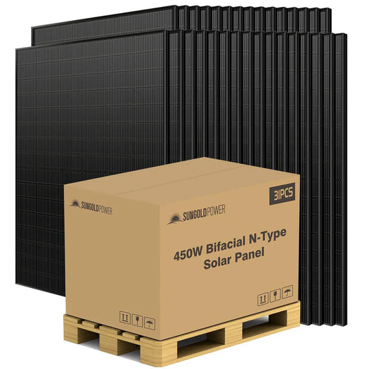 SunGoldPower 450 Watt Bifacial N-Type Monocrystalline Solar Panel (31 Panels) | 30-Year Power Output Warranty | UL61730 CEC Listed