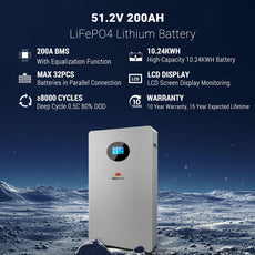 SunGoldPower 10.24kWh Lithium Battery | 51.2V 200Ah LiFePO4 Battery | 10-Year Warranty