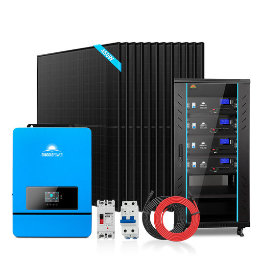 SunGoldPower Off-Grid Solar Kit- 10KW 48VDC Solar Inverter + 20.48KWH Lithium Battery + 12 X 450 Watts Solar Panels