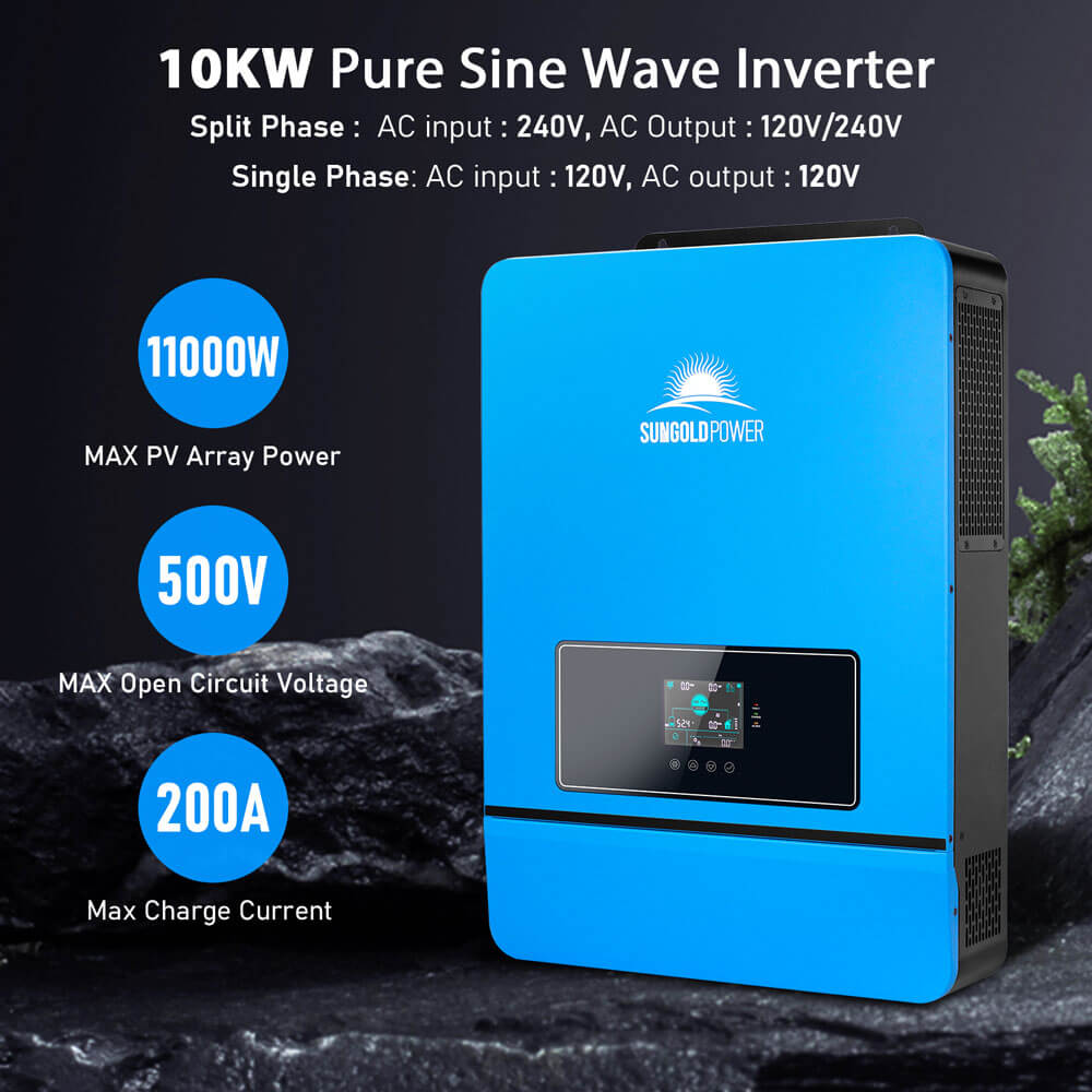 SunGoldPower Off-Grid Solar Kit- 10KW 48VDC Solar Inverter + 15.36KWH Lithium Battery + 10 X 450 Watts Solar Panels