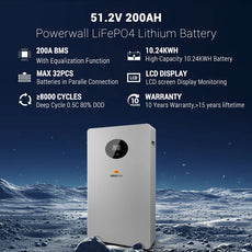 SunGoldPower 10.24kWh Powerwall Battery | 51.2V 200Ah LiFePO4 Battery | 10-Year Warranty