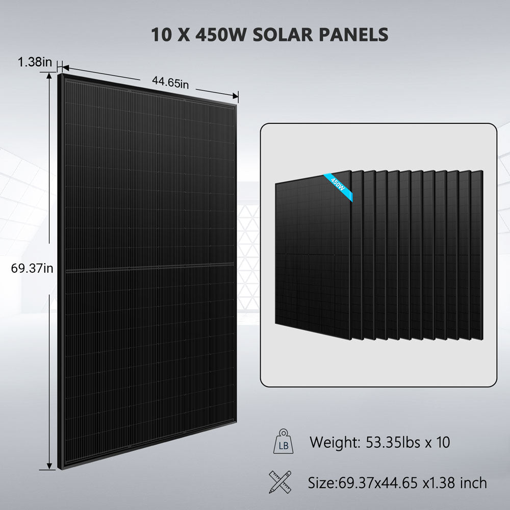 SunGoldPower Off-Grid Solar Kit- 10KW 48VDC Solar Inverter + 15.36KWH Lithium Battery + 10 X 450 Watts Solar Panels