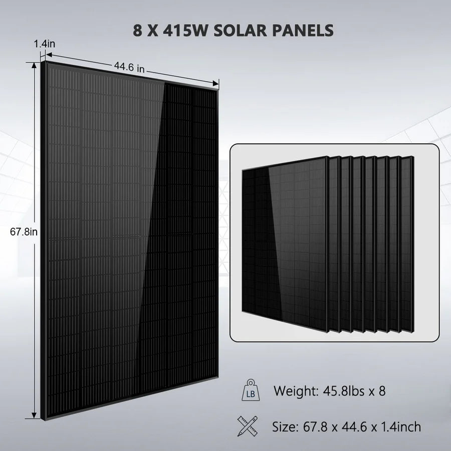 Off-Grid Solar Kit 8000W 48VDC Inverter + 10.24KWH Lithium Battery + 8 X 415 Watts Solar Panels SGR-8K10E