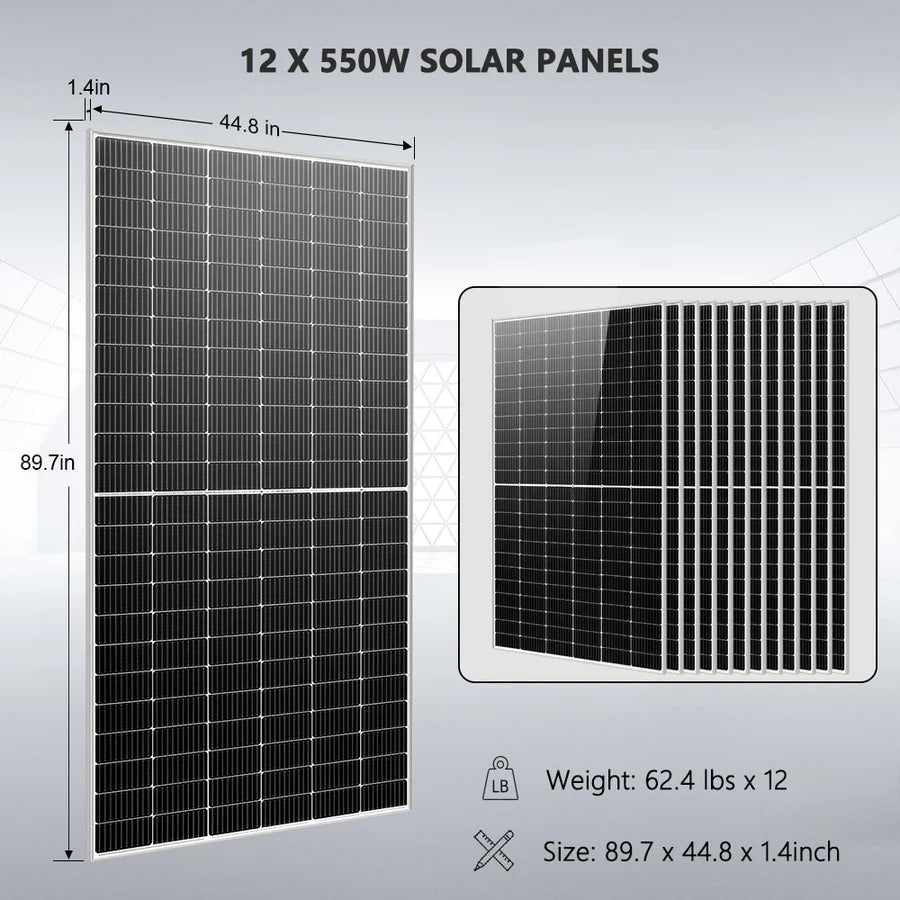 SunGoldPower Off-Grid Solar Kit- 10KW 48VDC Solar Inverter + 25.6KWH Lithium Battery + 12 X 550 Watts Solar Panels SGR-10K25S