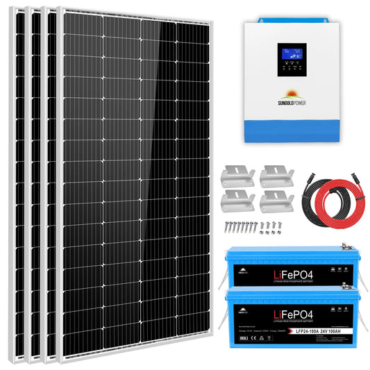 SunGoldPower Off-Grid Solar Kit- 3000W 24VDC 120V Inverter + 5.12KWH Lithium Battery + 4 X 200 Watts Solar Panels SGKT-3PRO