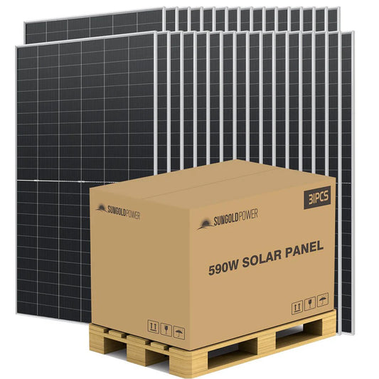 SunGoldPower 590 Watt Bifacial N-Type Monocrystalline Solar Panel (31 Panels) | 30-Year Power Output Warranty | UL61730 CEC Listed