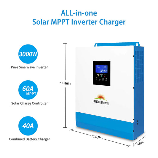 SunGoldPower Off-Grid Solar Kit- 3000W 24VDC 120V Inverter + 5.12KWH Lithium Battery + 4 X 200 Watts Solar Panels SGKT-3PRO