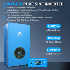 SunGoldPower Off-Grid Solar Kit- 12000W 48V 120V/240V Inverter + 25.6KWH Lithium Battery + 12 X 410 Watts Solar Panels SGR-12K20E