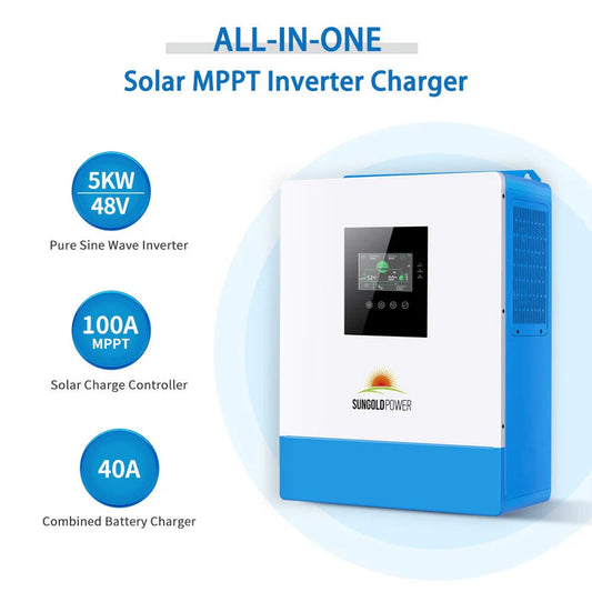 SunGoldPower Off-Grid Solar Kit- 5000W 48VDC 120V Inverter + 5.12KWH PowerWall Battery + 6 X 200 Watts Solar Panels SGM-5K5E