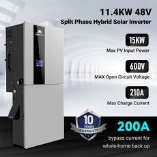 11.4kW 48V Split Phase Hybrid Solar Inverter | 120/240/208V | Whole Home Backup (200A) | 10-Year Warranty
