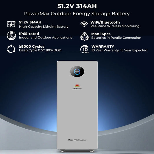 SunGoldPower 16.07kWh Outdoor Energy Storage Battery | 51.2V 314Ah LiFePO4 Battery | 10-Year Warranty | UL1973 & UL9540A