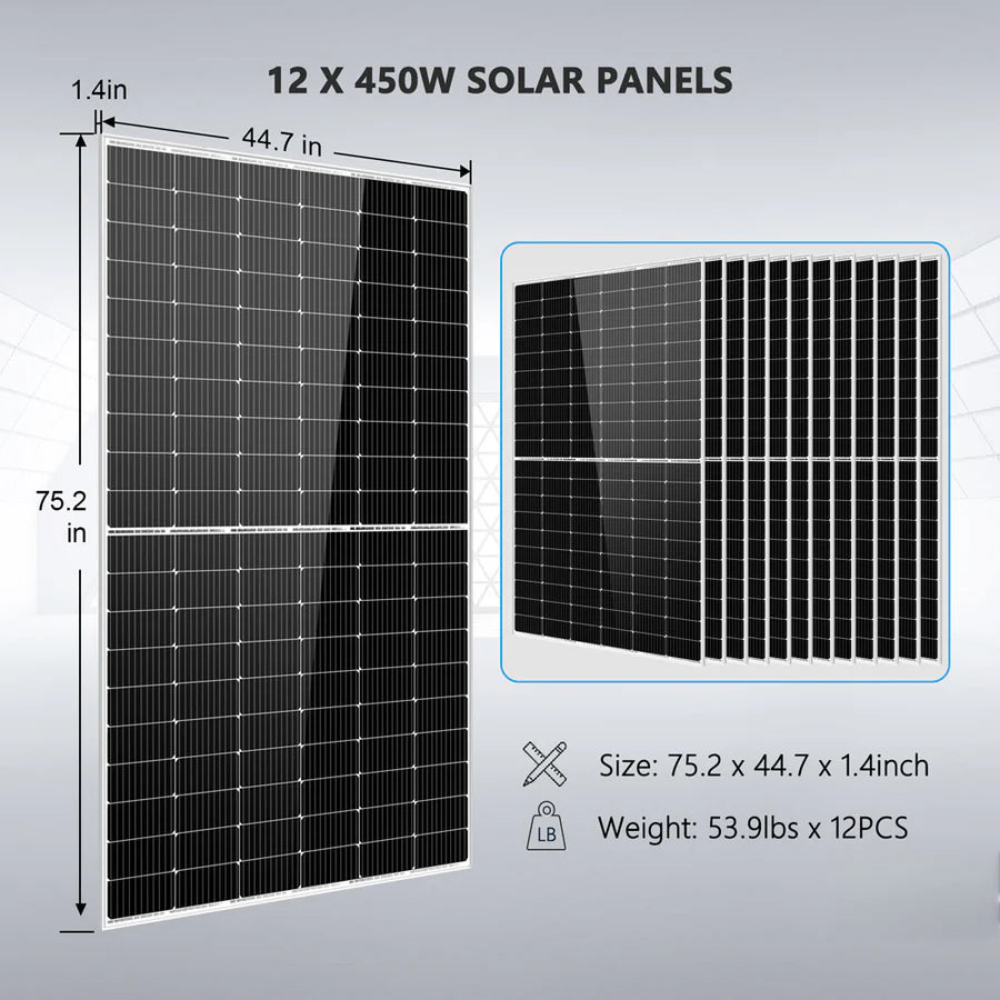 SunGoldPower Off-Grid Solar Kit- 8000W 48V Solar Inverter + 10.24KWH Lithium Battery + 12 X 450 Watts Solar Panels SGK-8MAX