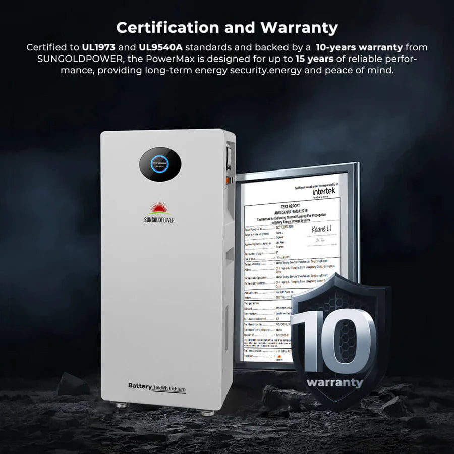 SunGoldPower 16.07kWh Outdoor Energy Storage Battery | 51.2V 314Ah LiFePO4 Battery | 10-Year Warranty | UL1973 & UL9540A