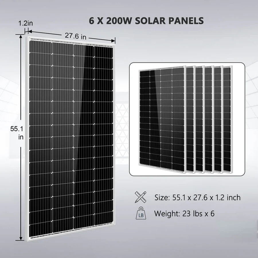 SunGoldPower Off-Grid Solar Kit- 5000W 48VDC 120V Inverter + 5.12KWH PowerWall Battery + 6 X 200 Watts Solar Panels SGM-5K5E