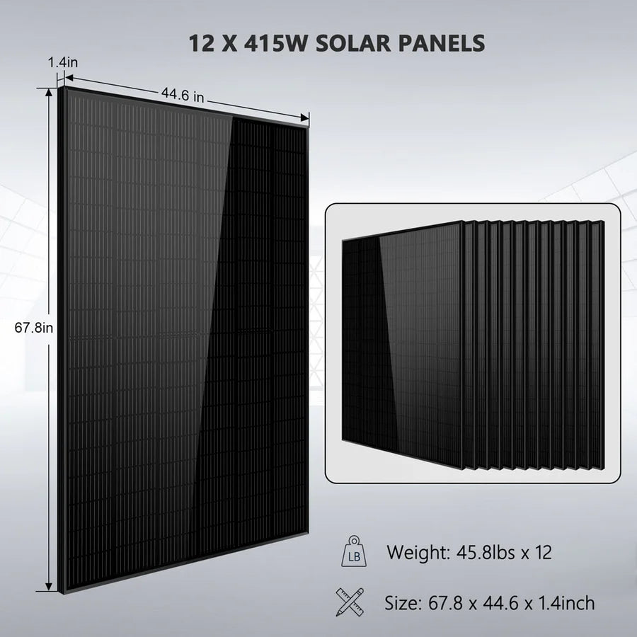 SunGoldPower Off-Grid Solar Kit- 12000W 48V 120V/240V Inverter + 25.6KWH Lithium Battery + 12 X 410 Watts Solar Panels SGR-12K20E