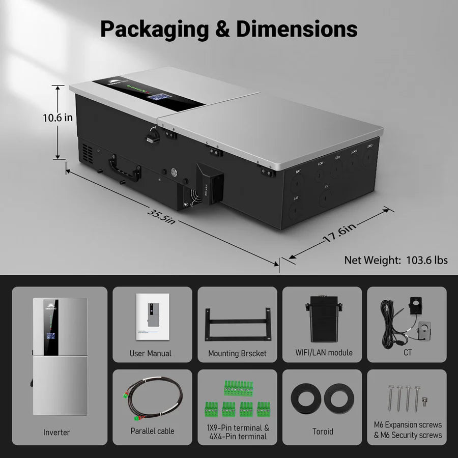 11.4kW 48V Split Phase Hybrid Solar Inverter | 120/240/208V | Whole Home Backup (200A) | 10-Year Warranty