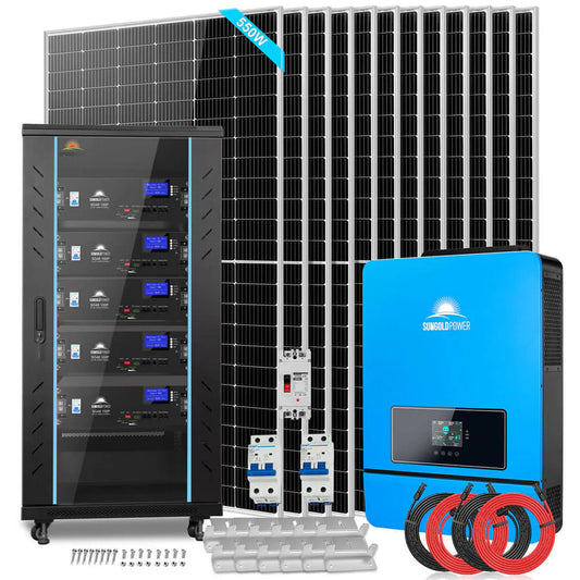 SunGoldPower Off-Grid Solar Kit- 10KW 48VDC Solar Inverter + 25.6KWH Lithium Battery + 12 X 550 Watts Solar Panels SGR-10K25S